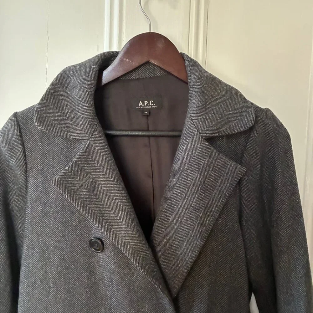 Vintage A.P.C 100% wool coat sz 36 women grey - Picture 2 of 6